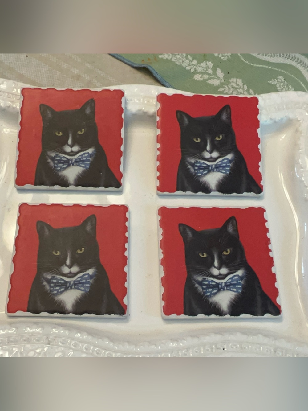 Red Tuxedo Cat Coasters - Set of 4
